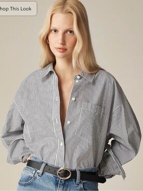 J. Crew Medium Étienne Oversized Shirt Striped Lightweight Oxford Navy- EUC